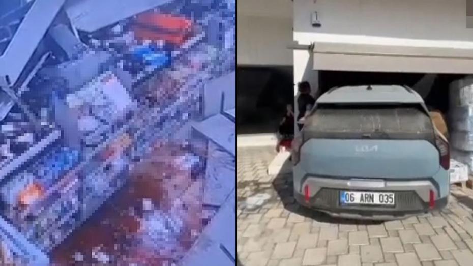 Otomobil Kontrolü Kaybedip Markete Daldı: Olay Güvenlik Kameralarına Yansıdı